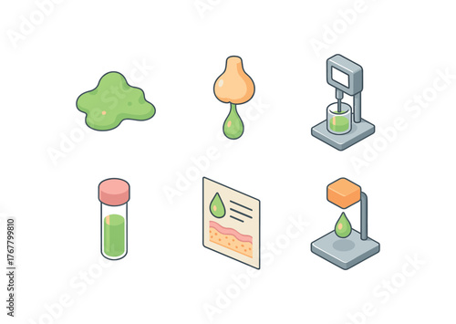 isometric icon items isolated on white background mucus mucus gland model mucus viscosity meter mucus fluorescent stain mucus sample vial mucus membrane chart mucus rheology sensor