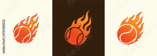 Flaming Tennis Ball Sports Logo For Fast Match Team Brand Identity Modern Minimal Design Icon
