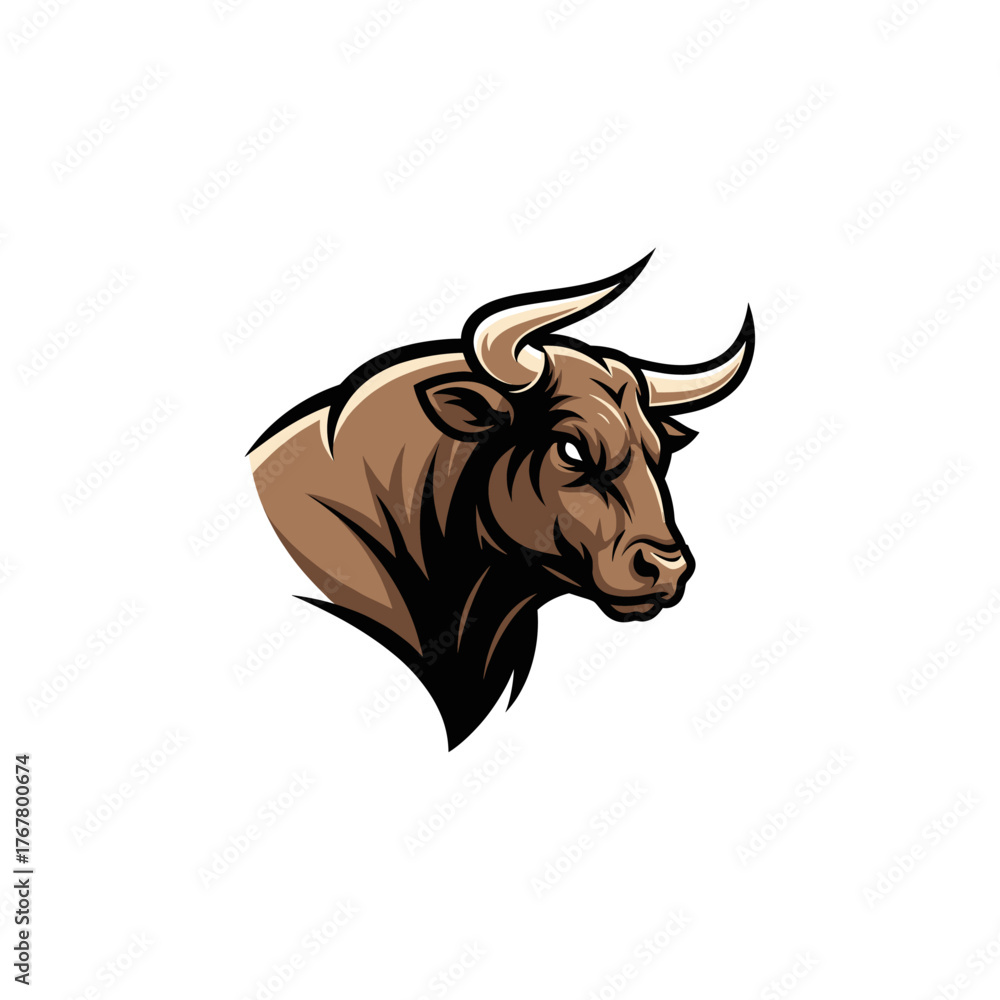Fototapeta premium Angry Bull side view face icon logo flat vector design