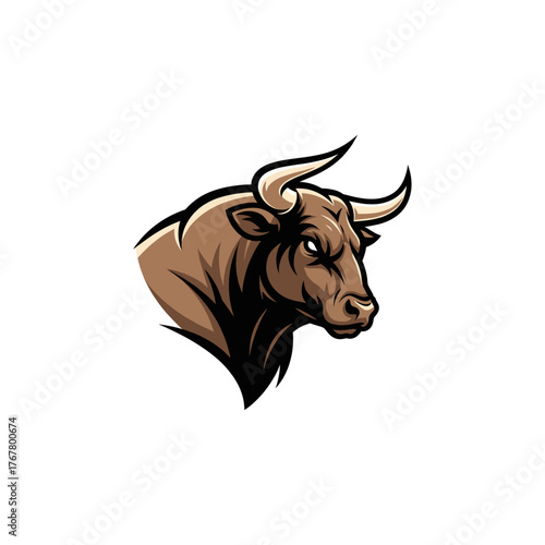 Angry Bull side view face icon logo flat vector design