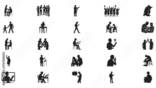 Diverse Human Silhouettes in Educational and Healthcare Settings