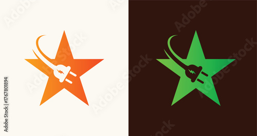 Star electric plug swoosh logo energy power technology speed modern brand identity icon
