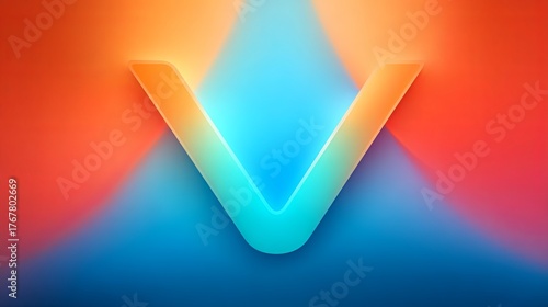 Colorful V with a blue and orange background. The V is outlined in blue and red
