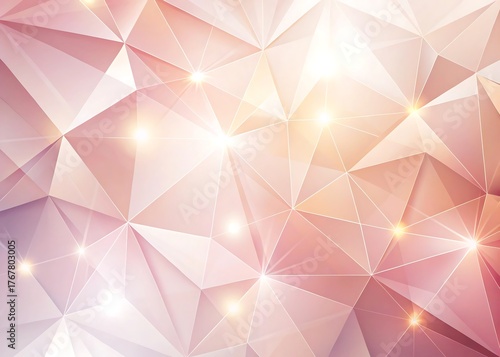 Abstract geometric background with soft pink and gold light effects and sparkling bokeh