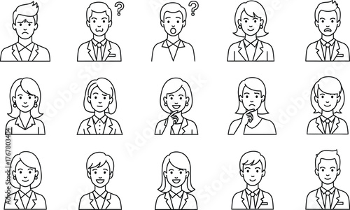 Diverse group of hand drawn cartoon people portraits representing various professions and styles