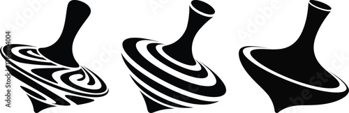 Spinning Top Silhouette Set – Toy Motion Vector Illustration