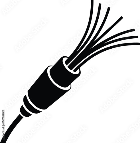 Fiber Optic Cable Silhouette Icon – Communication Wire Vector Illustration