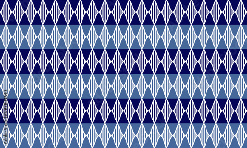 Blue and white diamond with vertical stripes fabric texture, vintage diamond checkerboard repeat pattern, replete image, design for fabric printing, rhombus grid net