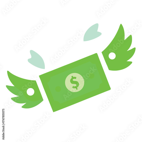 Flying green dollar bill with wings money