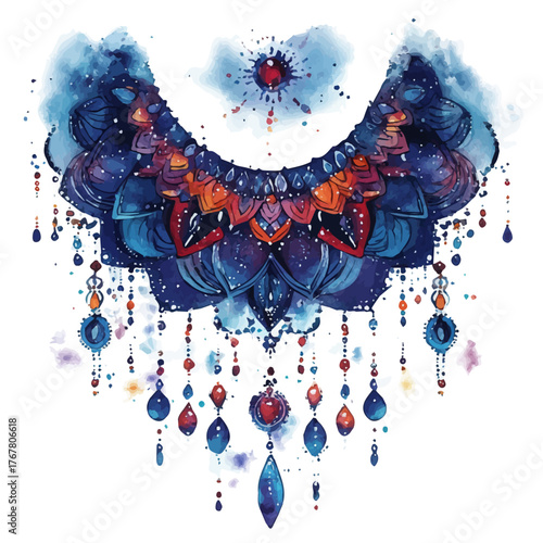 Mandala Necklace, watercolor illustration vector, isolated on a white background.