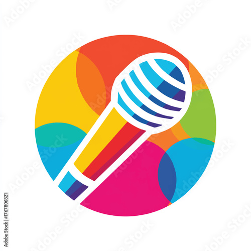 Colorful microphone icon with vibrant overlapping circles perfect for podcasting music streaming or vocal performances and broadcasting entertainment featuring a modern stylized design