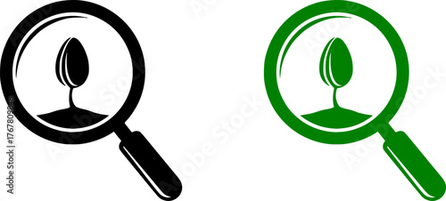 Precision Agriculture & Biotech Seed Magnified Silhouette - Research Focus Black Vector Icon on White