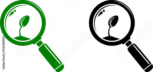 Precision Agriculture & Biotech Seed Magnified Silhouette - Research Focus Black Vector Icon on White