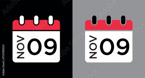 calendar - November 9 icon illustration isolated vector sign symbol