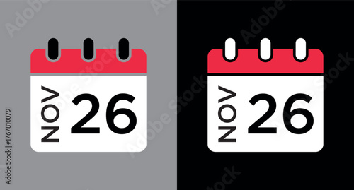calendar - November 26 icon illustration isolated vector sign symbol