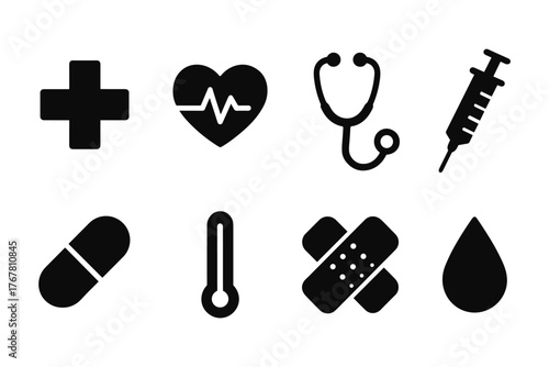 Essential medical icons: health, medicine, healthcare symbols set