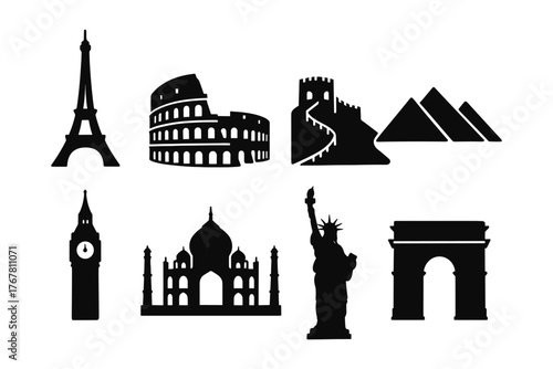 Iconic world landmarks silhouette collection featuring global monuments