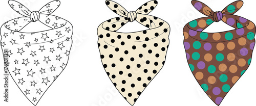 Bandana, fashion accessory, textile fabric, star print, polka dot, multicolor scarf, stylish headwear, trendy design, bohemian style, casual clothing accessory