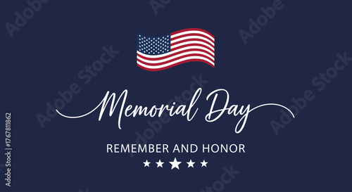Memorial Day image with American flag and the words 'Remember and Honor'.
