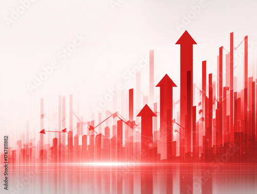 Abstract financial chart in red tones showing multiple upward trends and growth indicators. This vibrant design symbolizes success and positive market movements