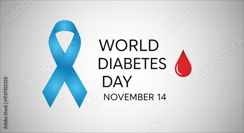 World Diabetes Day image with blue ribbon and blood drop, November 14.