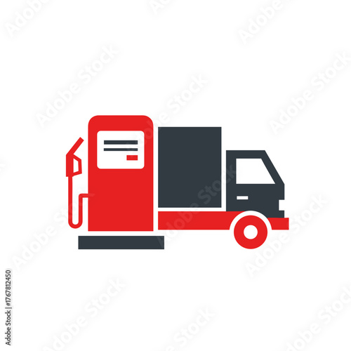 Truck refueling at a gas station icon in a modern vector style, colorful 