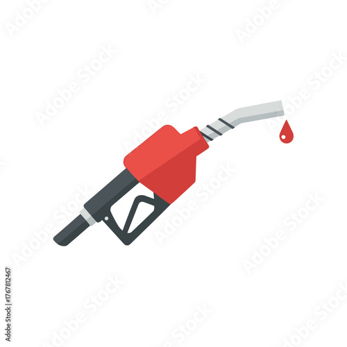 Fuel nozzle with dripping gasoline in flat design style  