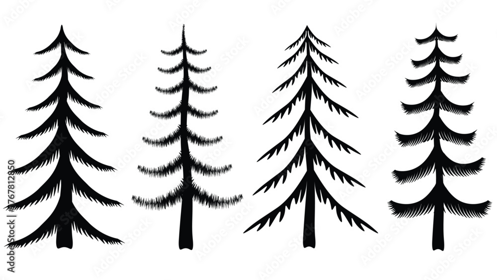 Obraz premium Christmas winter Christmas festival landscape illustration set of Christmas trees silhouette EPS file.