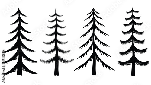 Christmas winter Christmas festival landscape illustration set of Christmas trees silhouette EPS file.