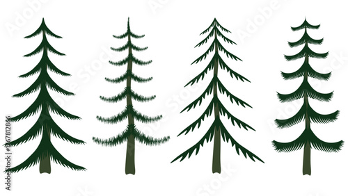 Christmas winter Christmas festival landscape illustration set of green Christmas trees EPS file.