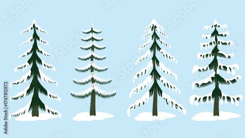 Christmas winter Christmas festival landscape Christmas tree set illustration EPS file.