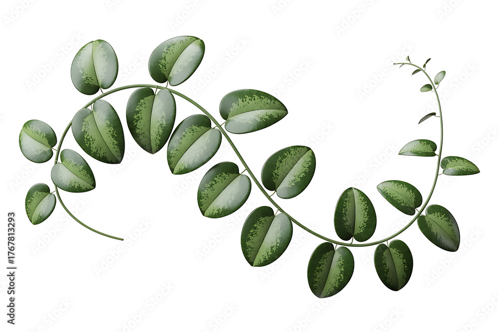 Naklejka premium Delicate green vine with round leaves gracefully curves, representing nature�s gentle, flowing beauty.