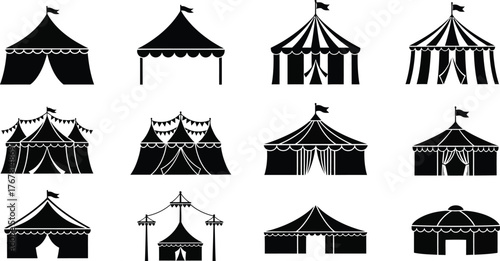 amusement circus tent silhouette, vector illustration 