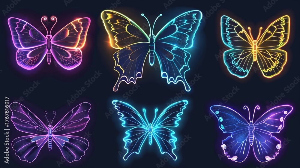 Fototapeta premium neon butterflies.
