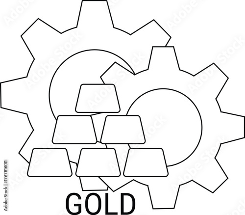 Two gears and gold bars are visually depicted in a graphic format