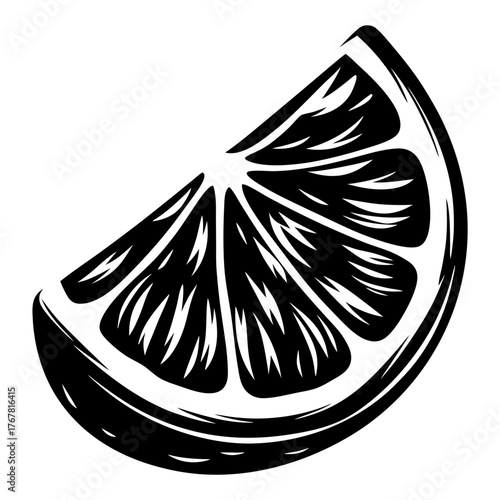 Black and white slice of orange fruit wedge graphic