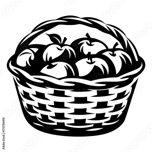 Basket of fresh apples harvested from the orchard