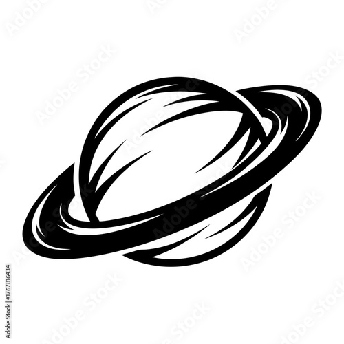 Stylized planet with orbital rings cosmic space abstract representation