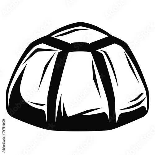 Simple black and white icon of a dome tent for camping and outdoors