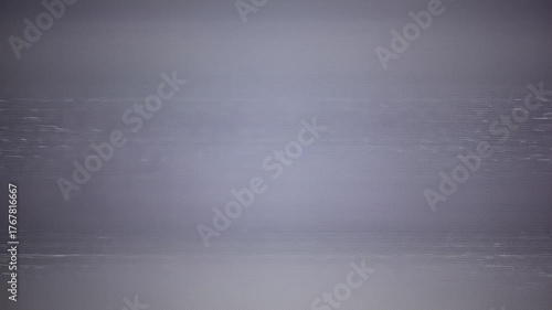 VHS-style view with overlay distortion — thick horizontal glitches smear across the frame, screen colors bleed and jitter. Flicker synced with ambient buzz and old VCR tape winding.