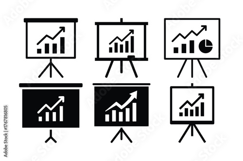 Business presentation board with graph silhouette set
