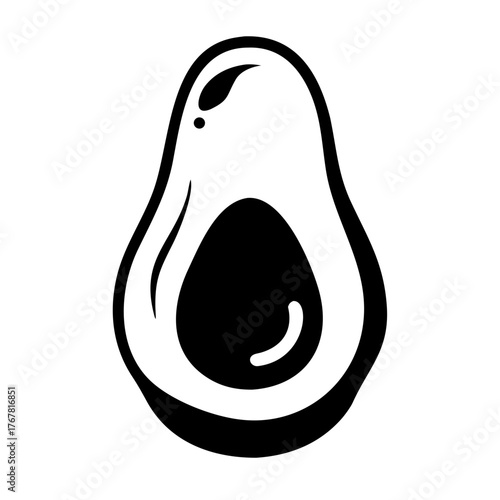Black silhouette of a halved avocado, showcasing its creamy texture and large pit, a versatile vector graphic for healthy eating and culinary themes