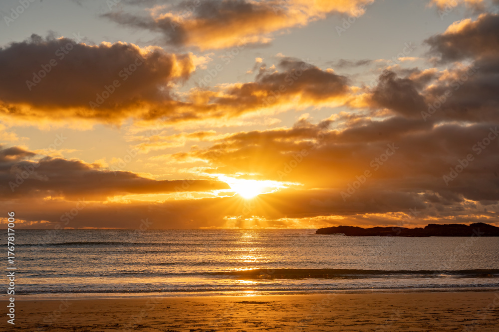 Fototapeta premium Sunset on Trearddur Bay Beach Anglesey North wales
