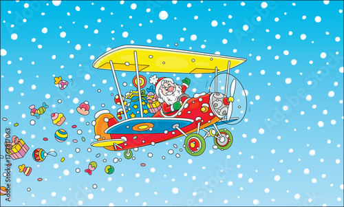 Santa Claus flying in his s...