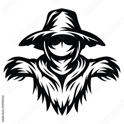 Scarecrow hat portrait silhouette spooky character design icon