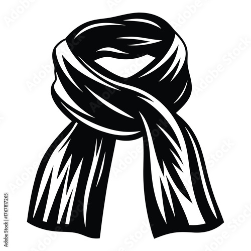 Stylish black scarf tied around neck simple graphic design