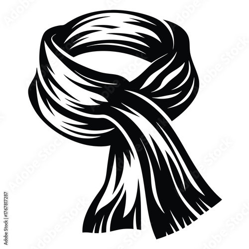 Black and white woodcut style scarf graphic