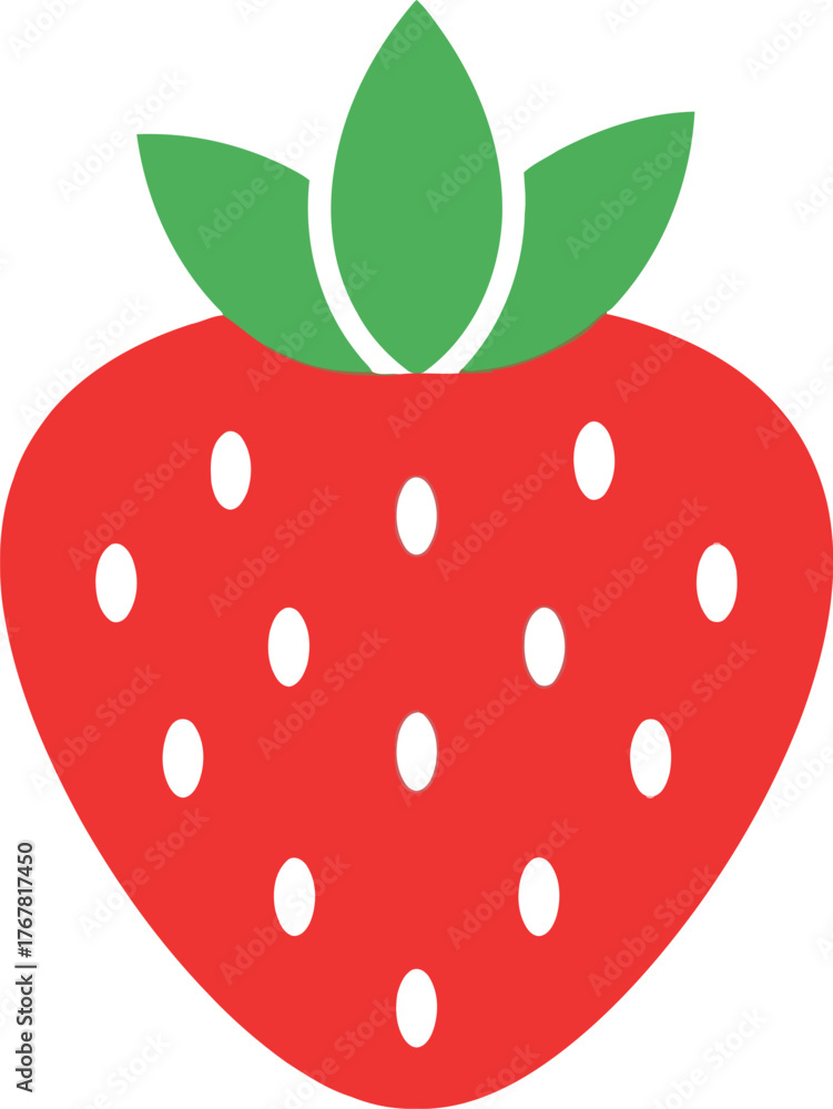 Obraz premium Fresh red strawberry with green leaves simple icon graphic vector
