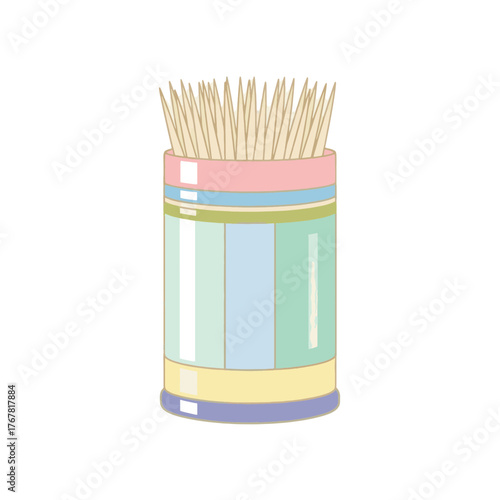 Flat vector style illustration of a toothpick holder. Simple kitchen and dining accessory icon. Colorful graphic isolated on transparent background
