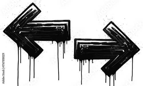 Two graffiti arrows pointing in opposite directions with dripping paint effect on white background